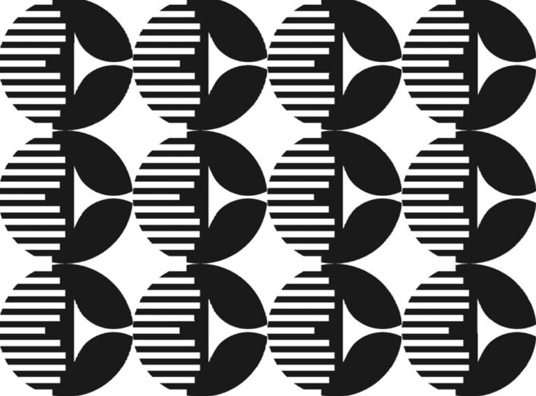 Black-and-white geometric logo composed of repeating circular and striped patterns forming an abstract grid, representing Beijer Components.