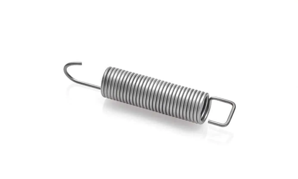 Metal tension spring with hook ends designed for extension and load-bearing applications.