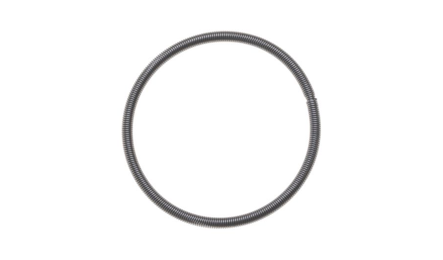 A coiled metal ring against a white background.