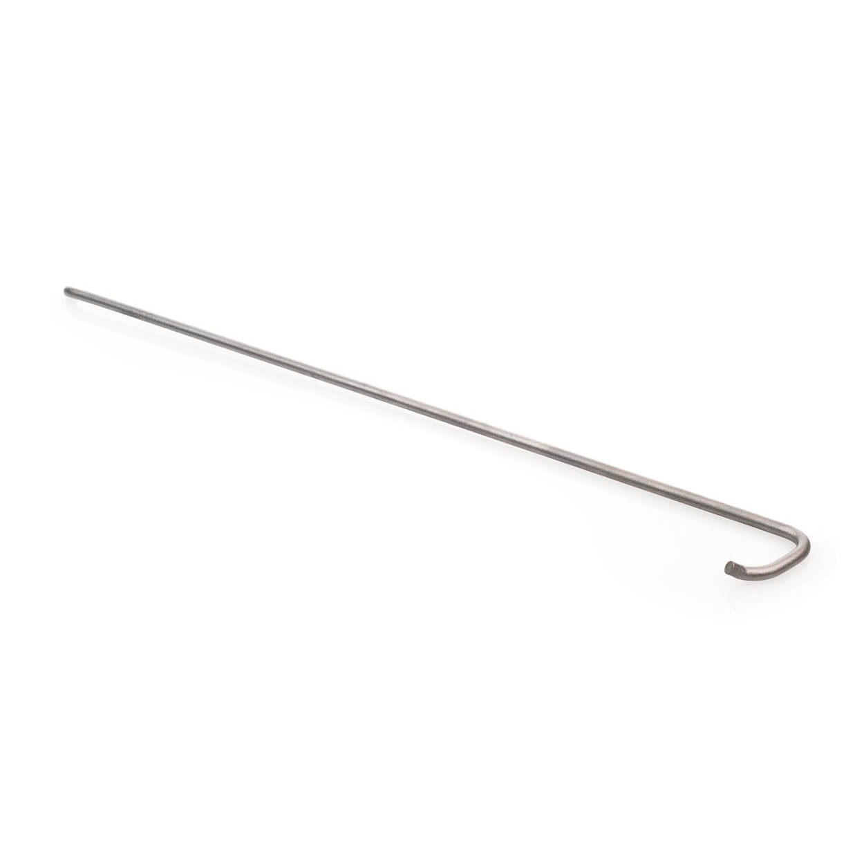 A thin, torsion bar spring with a smooth surface and a curved hook at one end, displayed on a plain white background.