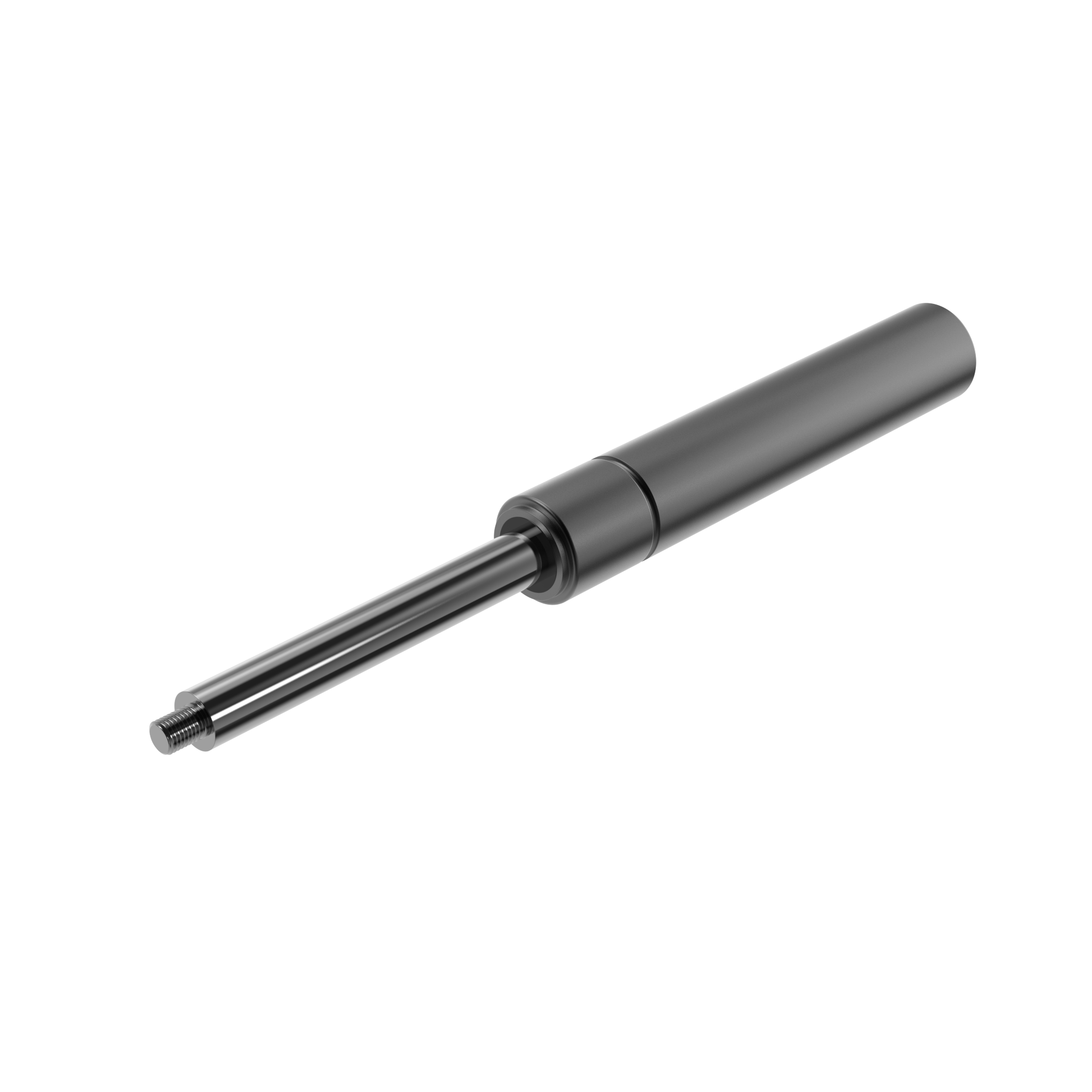 A black compression gas spring with both a shiny and matte finish.