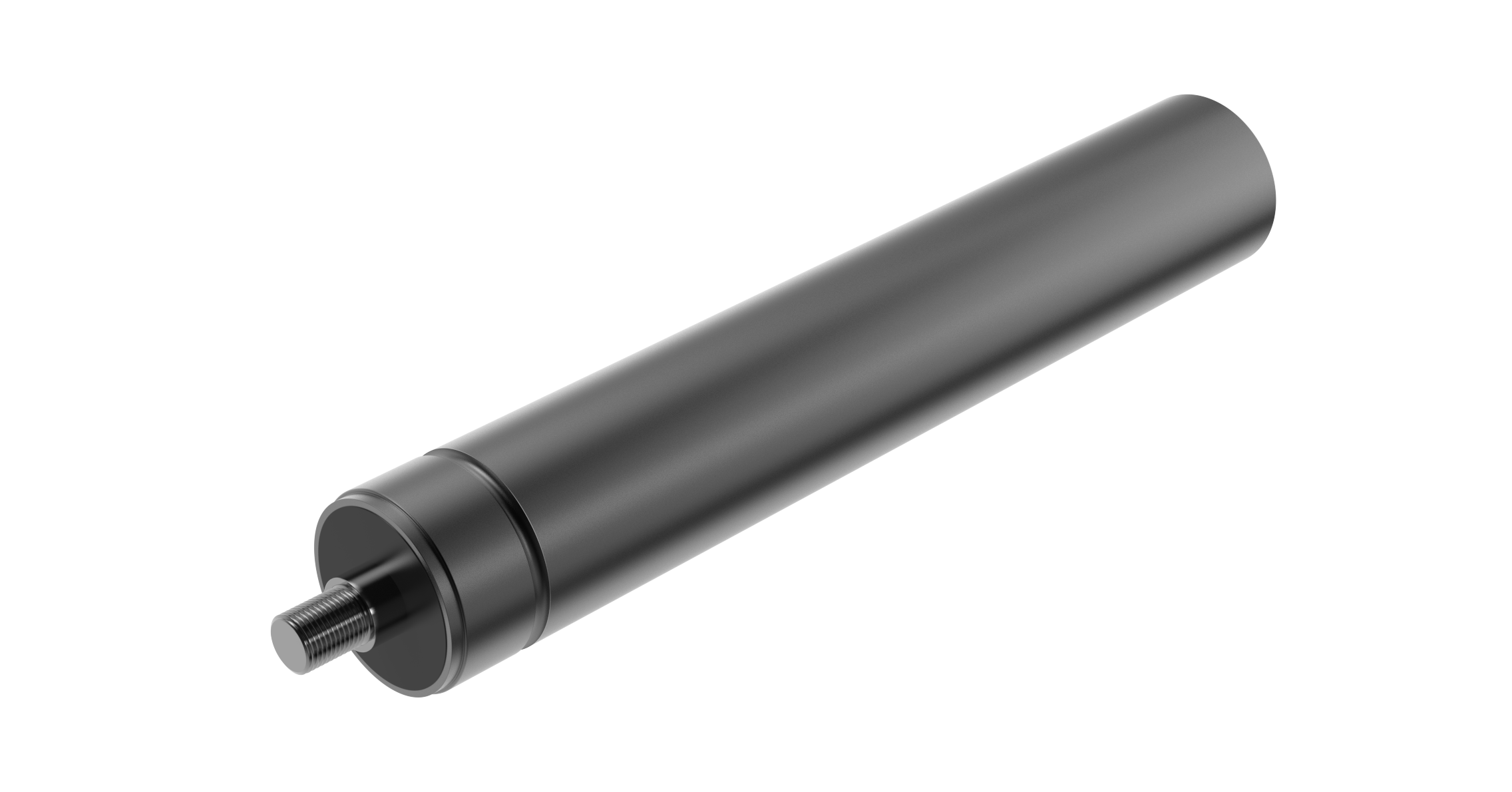 Sleek black cylindrical traction gas spring on a transparent background. The spring has a minimalist design with a subtle metallic finish.