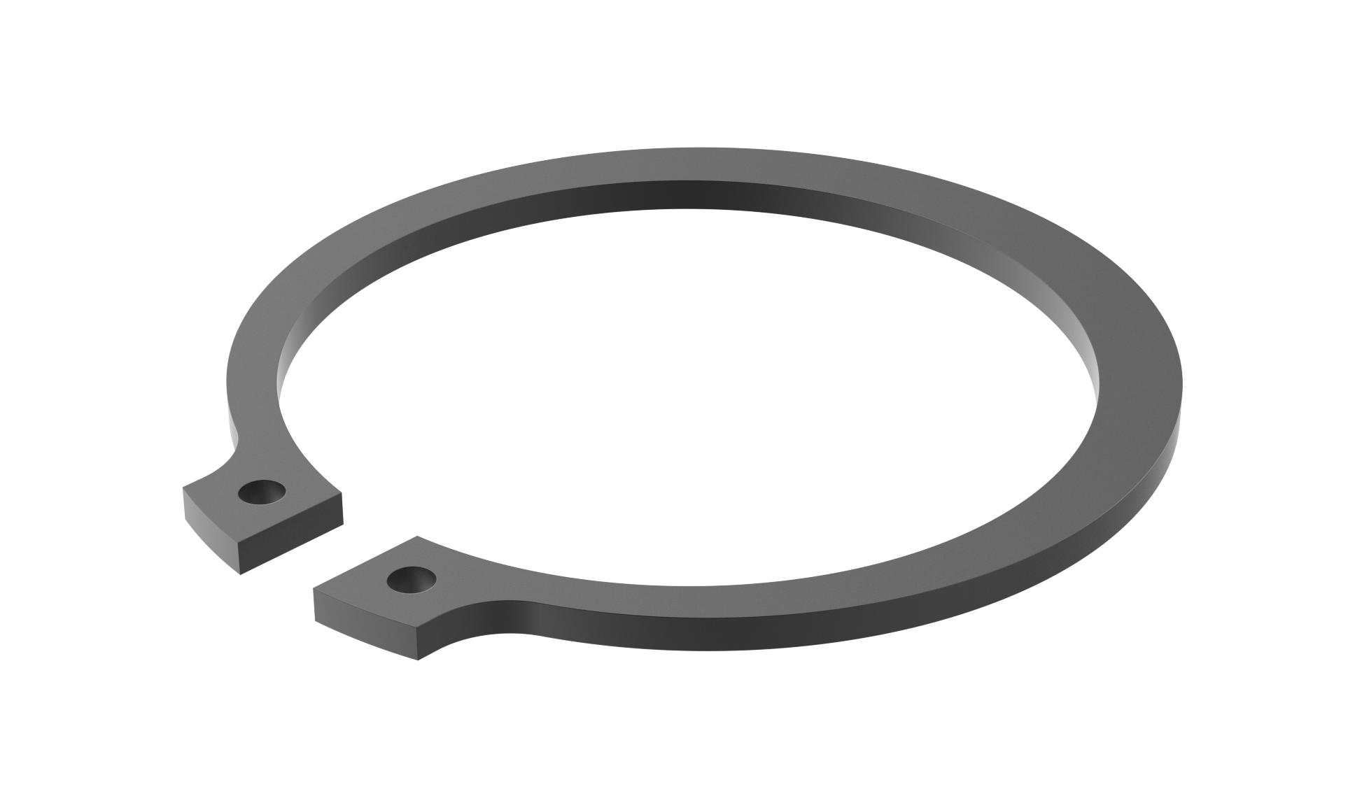 A dark gray circlip with two small holes at its ends, shown on a transparent background.