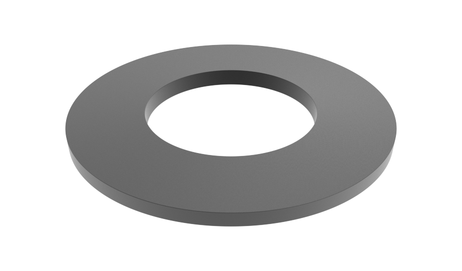 A flat, gray metal disc spring with a circular shape and central hole on a white background.